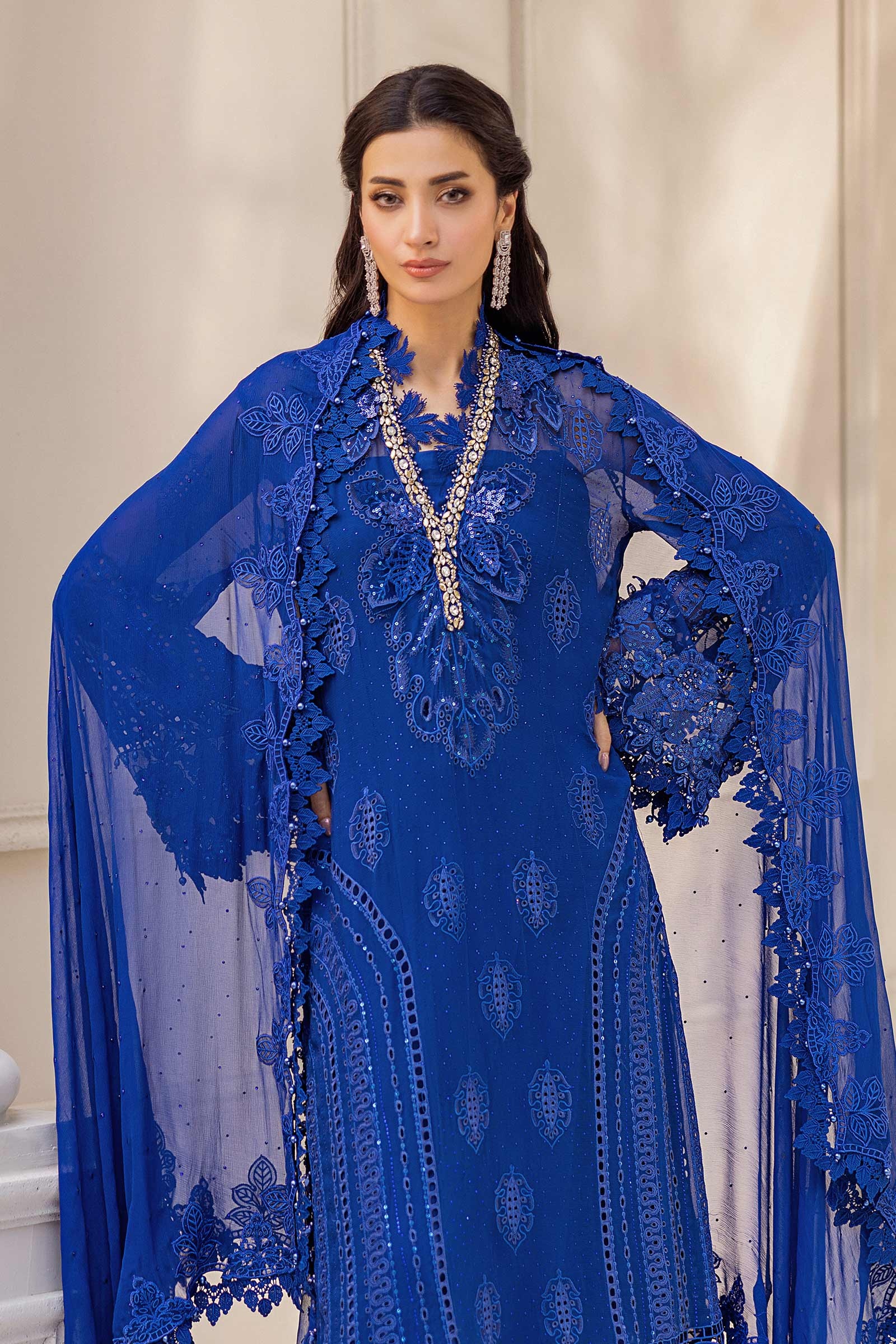 MARIA B Chiffon | MPC-25-103 clothing in blue tones.